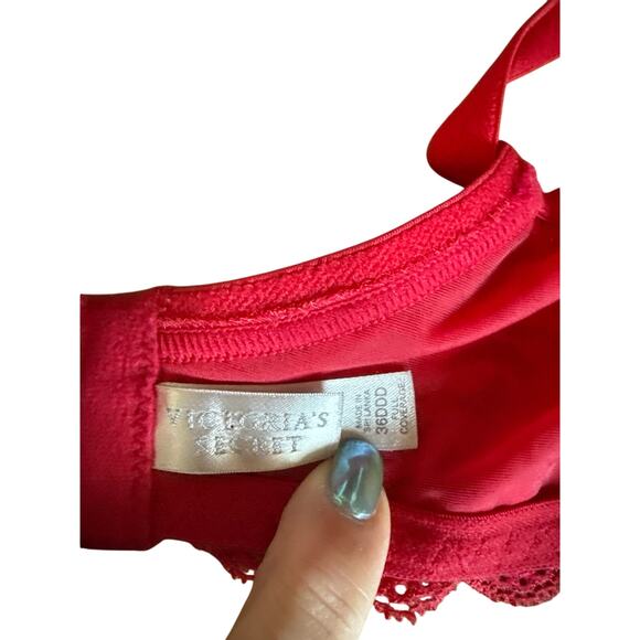 Victorias Secret Sz 36DDD Full Coverage Lace Bra Red Floral Feminine - Picture 6 of 8